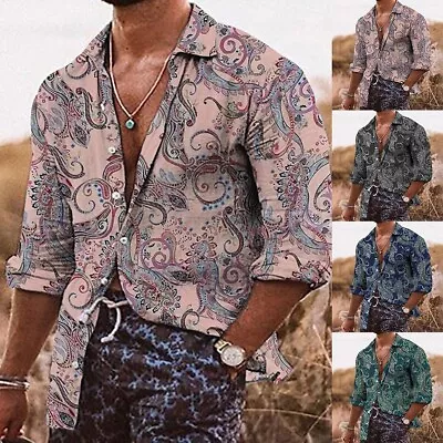 Shirts Shirts Fashion Print Retro Stylish Turn-down Button Down Casual • £19.15