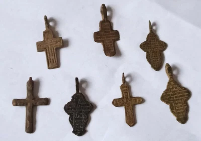 Lot Of 7 Late Medieval European Religious Bronze Cross Pendants 1400-1600 Ad • £79.99