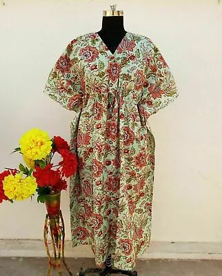 Indian Printed Cotton Kaftan Cover Up Gown Women Night Wear Maxi Dress Plus Size • $44.66