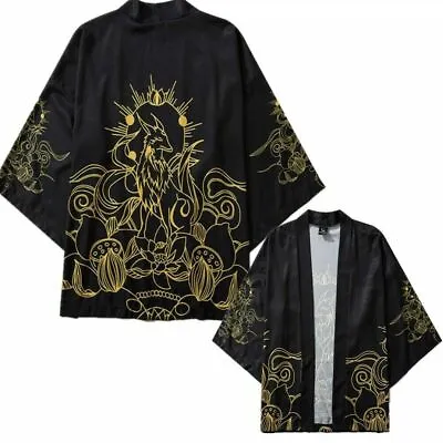 £18.59 • Buy Japanese Men Fox Kimono Jacket Coat Harajuku Cardigan Retro Yukata Casual #