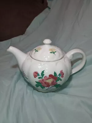 Laura Ashley Parfums Floral White Porcelain Gold Trim Teapot & Lid 9  X 6  • $15