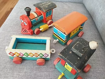 Vintage Fisher Price Huffy Puffy Wooden 4 Piece Set Train Set - Complete  • $19.99