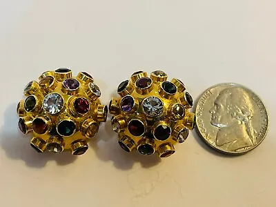 LARGE 7/8” (22mm) H. Stern Sputnik Gemstone Earrings 18k Yellow Gold • $1550