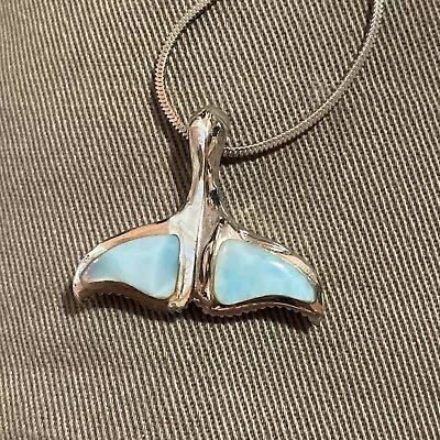 MarahLago Nature Collection Sterling Silver Larimar Whale Tail Pendant Necklace • $79