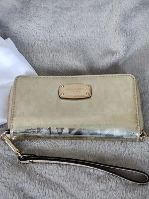 Michael Kors Metallic Gold Wristlet Zip Around Wallet With Removable Strap • $26