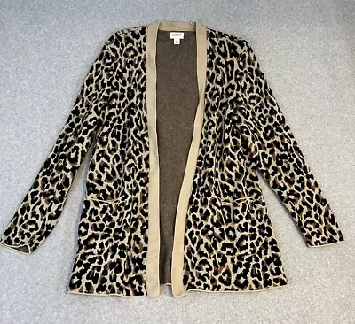 J.Crew Size M Leopard Print Open Front Cardigan Sweater Cotton Beige • $28