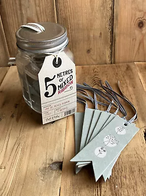 East Of India Mason Jar Full Of Mixed Ribbon…And Pack Of 6 Gift Tags… Brand New! • £7.50