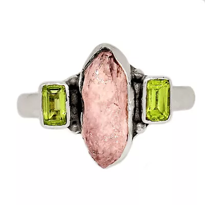 Natural Morganite Rough & Peridot 925 Sterling Silver Ring RYS5 S.9.5 CR39164 • $20.99