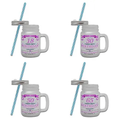 Happy Birthday To You (Age 13-100) Novelty Gift Mason Jar Mug - Pink • £8.99