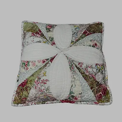 Vintage Patchwork Pinwheel Quilted Cover Throw Pillow  Floral Design Victorian • $19.49