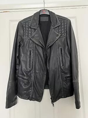 Mens All Saints Cargo Leather Biker Jacket Distressed XS • £80