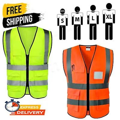 £5.88 • Buy Hi Vis Viz Vest High Visibility Waistcoat With Phone & ID Pockets Yellow Orange.