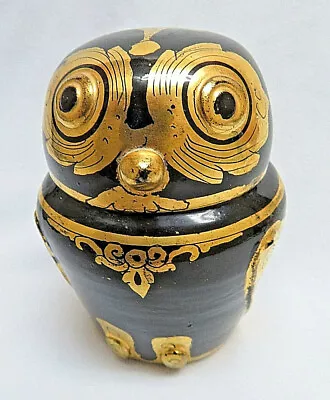 Gold Gilt Lacquerware Owl Trinket Box Figurine • $26