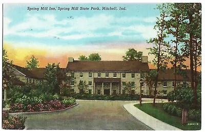 Spring Mill Inn Spring Mill State Park Mitchell Indiana Vintage Linen Postcard • $5.99