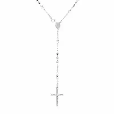 925 Sterling Silver 4mm Diamond Cut Rosary Cross Chain Necklace 26  • $108.93