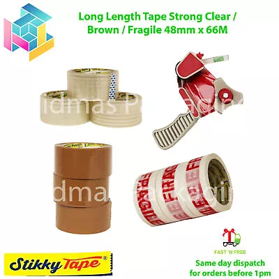 Sticky Tape Branded Parcel Packing Tape Brown / Clear & Low Noise Fragile  • £18.99