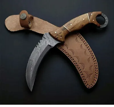 Handmade Forged  Karambit Hunter Knife Damascus Bladehorn  & Brass Handle 10 “ • $120