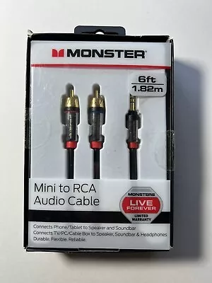 Monster 6-FT Mini To RCA Audio Cable 3.5mm Phone Tablet Speaker TV PC HQ 1.82M  • $12.59