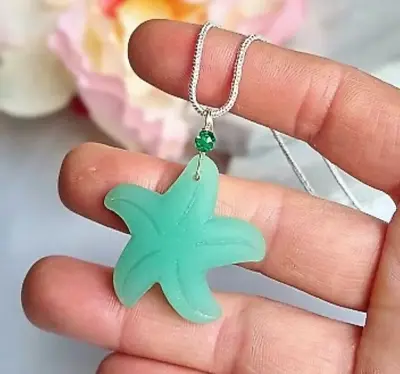 Sea Glass Starfish Pendant Silver Snake Chain Necklace 18 Inch Seafoam Green • $8.99