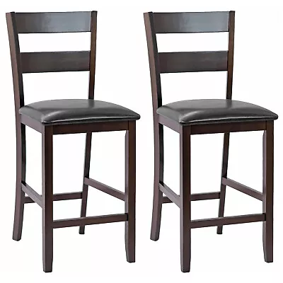 Costway 2-Pieces Bar Stools Counter Height Chairs W/ PU Leather Seat Espresso • $139.99