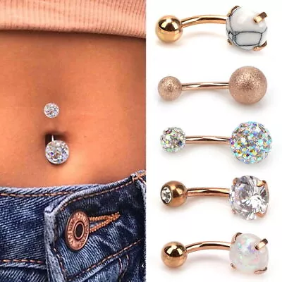 Pack Of 5 Belly Button Navel Bars Ring Crystal Stainless Steel Body Piercing • £8.99