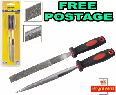 £3.79 • Buy 2pc Diamond File Set 120 Grit 4  Half Round Taper & Flat Stone Glass Metal