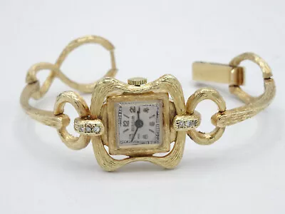 $1750 • Buy VINTAGE BULOVA SOLID 14K GOLD W/ 0.10 TCW DIAMOND BEZEL LADIES WATCH 26.5g