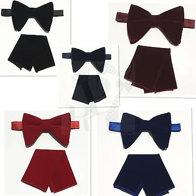 Long VELVET Jumbo New Men's Design Bow Tie And Pocket Square Hankie Sets Wedding • $24.36