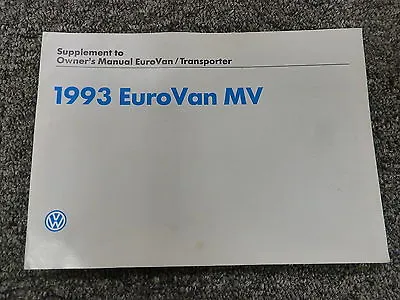 $147.26 • Buy 1993 Volkswagen Eurovan Van Owner Operator Manual User Guide MV Westfalia