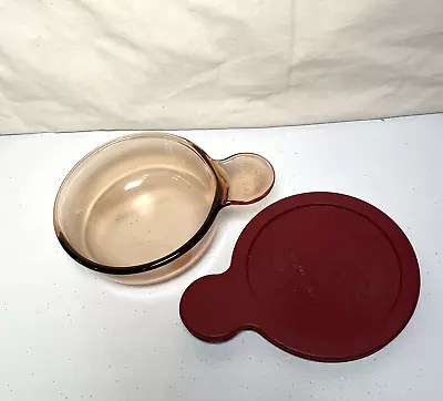 CORNING VISIONS Heat N' Eat Glass Brown Tint Oven Cookware W/Storage Lid V-150-B • $12