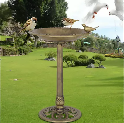 Antique Gold Freestanding Pedestal Bird Bath Feeder Outdoor Garden Yard Décor • $33.96