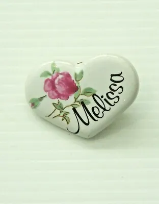 Beautiful Vintage Heart-shaped Melissa Enamel Name Tag Lapel Coat Hat Badge • $17.80