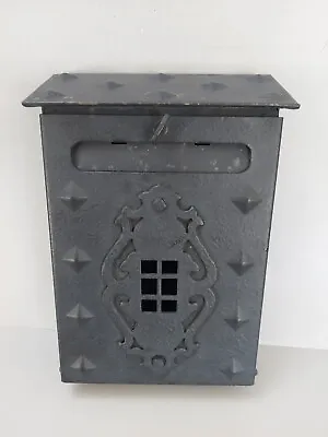 Antique Slot Mail Box Wall Mount Vtg Black Ornate Art Deco Cast Iron Metal • $53.97