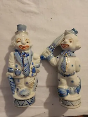 $24.95 • Buy Set Of 2, Vintage Ceramic Clowns, Blue And White