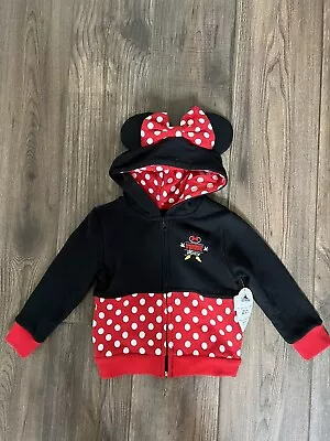 NWT Disney Parks MINNIE MOUSE Bow Ears Zip Up Hoodie/jacket 2T Toddler Girl • $29.95