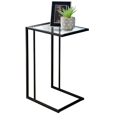 £27.99 • Buy Sofa Side Table Black With Clear Glass Top Coffee End Table For Living Room
