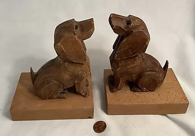 2 Vintage Carved Wood Dog Book Ends Bookends 6  Tall - See Logo Stamp Pic • $20