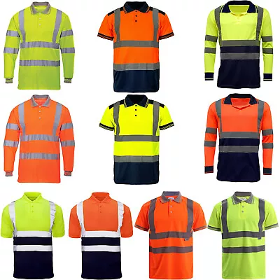 £7.99 • Buy Hi Vis Polo T Shirts Mens High Visibility Viz Reflective Tape Work Wear Tee Top