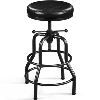 Industrial Counter-Height Bar Stool Vintage Metal Bar Stool With Leather Top • $79.49
