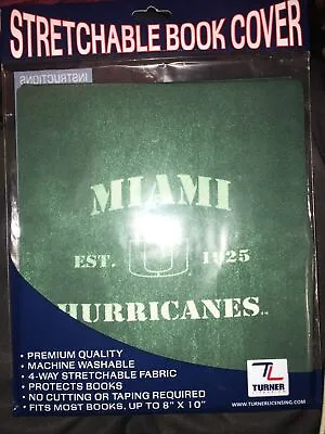 Miami Hurricanes Stretchable Book Cover Color Green White Letters Size 8 By 10 • $10