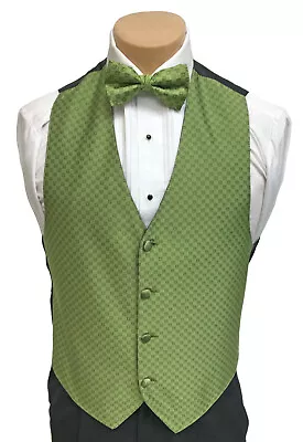 Men's Barassi Green Tuxedo Vest & Tie Bow Long Cruise Groom Wedding Party Prom • $9.99