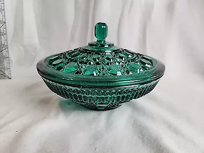VTG Indiana Glass Green Windsor Button Bowl Dish W/ Lid 7.5” Priority Ship EUC • $35