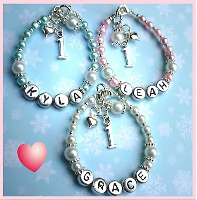 1st Birthday Personalised Gift Baby Girl/boy Any Name  Pearl Bracelet  Charms • £4.99