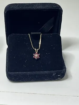 Vintage 16” Italy Chain Natural Ruby Pendant 14k Gold Necklace  • $230