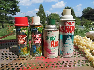 $30 • Buy Vintage Artificial Snow Spray Christmas Tree Pine Scent Paint CANS Holiday Rare
