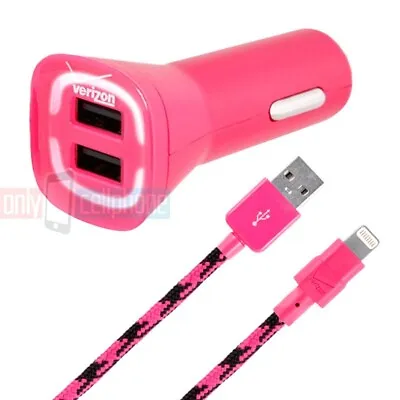 Verizon Pink Dual-USB Car Charger+Data Cable For IPhone 14/13/12/11 Max Pro • $14.23