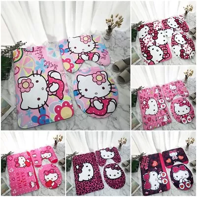 Hello Kitty Floor Mat Bathroom Non-Slip Bath Mat Toilet Lid Cover 3pcs Set • $15.99