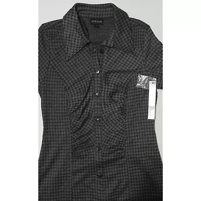 Voir Voir Dress 10 Sheath Short Sleeve Black Houndstooth Polyester Rayon Spandex • $23.55