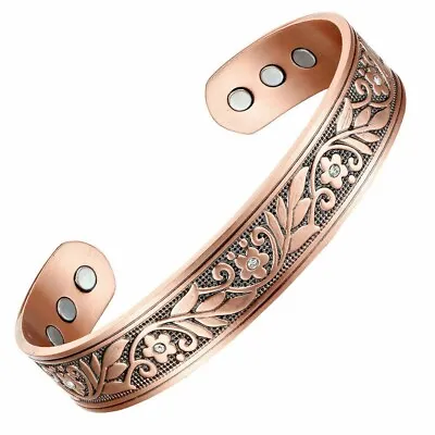 Pure Copper Magnetic Bracelet Arthritis Pain Therapy 15 Mm Cuff Flower W Cristal • $14.83