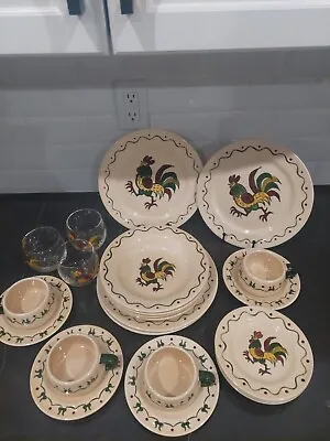 19c Set Vintage Metlox Poppytrail Rooster Handpainted Pottery Dinner Set • $34.99